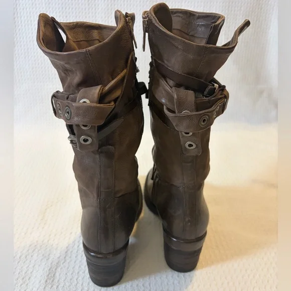 A.S.98 Judd Brown/Gray Leather Strappy Calf Boots Size 39/8.5 Western Boho - Picture 4 of 16